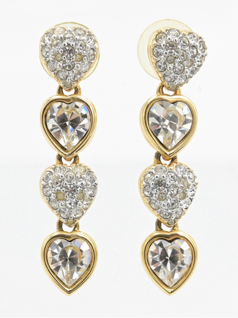 Swarovski Gold-Tone Triple Heart Drop Earrings with Clear Crystals